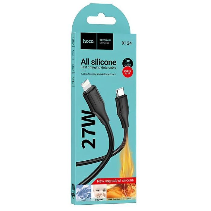 Дата кабель Hoco X124 Bien silicone Type-C to Lightning 27W (1m), Чорний