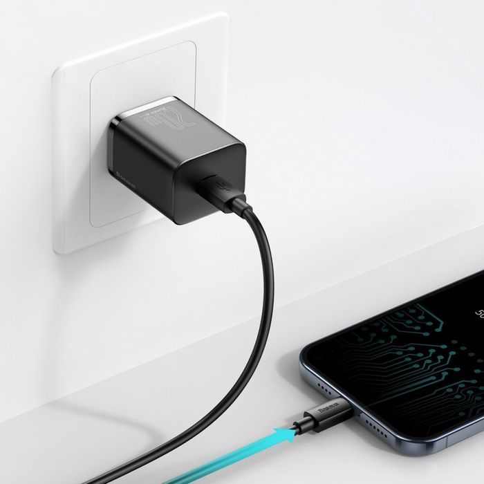 МЗП Baseus Super Si Quick Charger 20W (1USB-C) + кабель Type-C to Lightning (TZCCSUP-B)