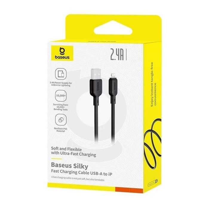 Дата кабель Baseus Silky Series OS Fast Charging USB to Lightning 2.4A (2m) (P1037770), Cluster Black